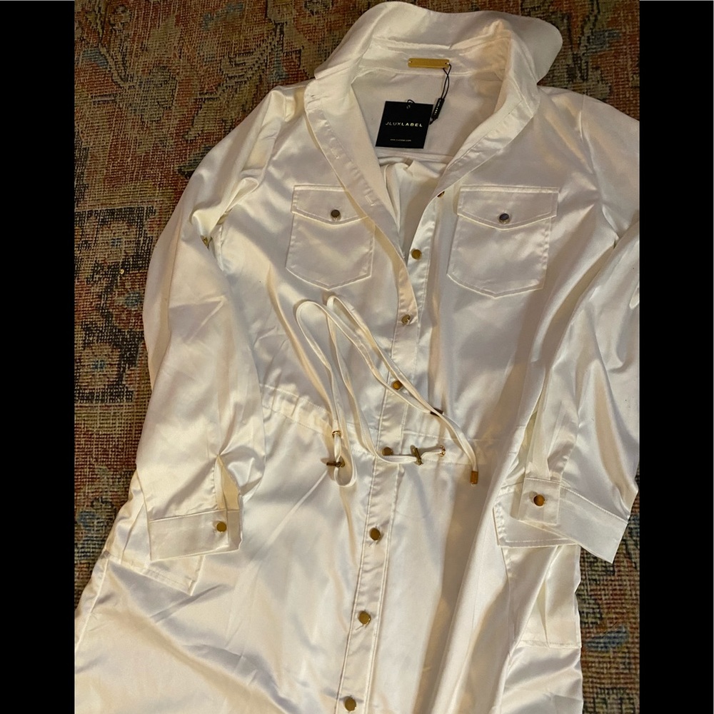 JLUXLABEL White Long Sleeve Notched Collar Shirt Dress